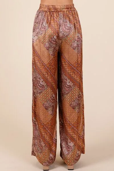 Hazel Blues® |  Mittoshop Paisley Patchwork Print Satin Wide Leg Pants