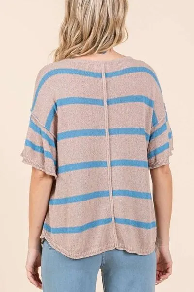 Hazel Blues® |  Mittoshop Striped Flounce Sleeve Knit Top