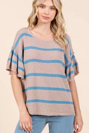 Hazel Blues® |  Mittoshop Striped Flounce Sleeve Knit Top