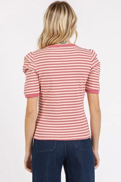 Hazel Blues® |  Mittoshop Striped Round Neck Puff Sleeve T-Shirt