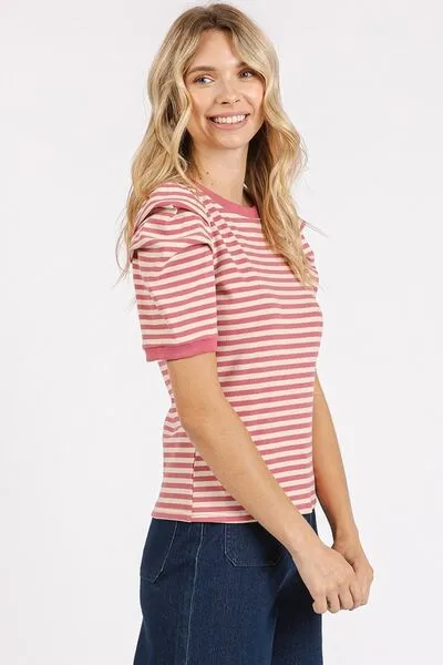 Hazel Blues® |  Mittoshop Striped Round Neck Puff Sleeve T-Shirt