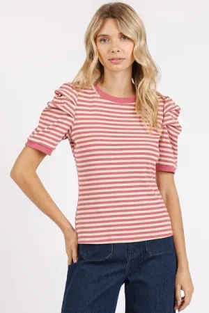 Hazel Blues® |  Mittoshop Striped Round Neck Puff Sleeve T-Shirt
