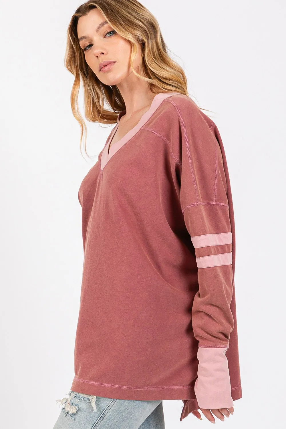 Hazel Blues® |  SAGE   FIG Mineral Wash Side Slit Contrast T-Shirt