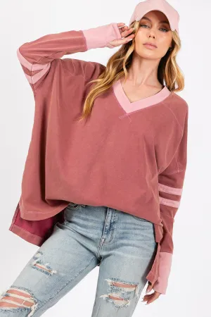Hazel Blues® |  SAGE   FIG Mineral Wash Side Slit Contrast T-Shirt