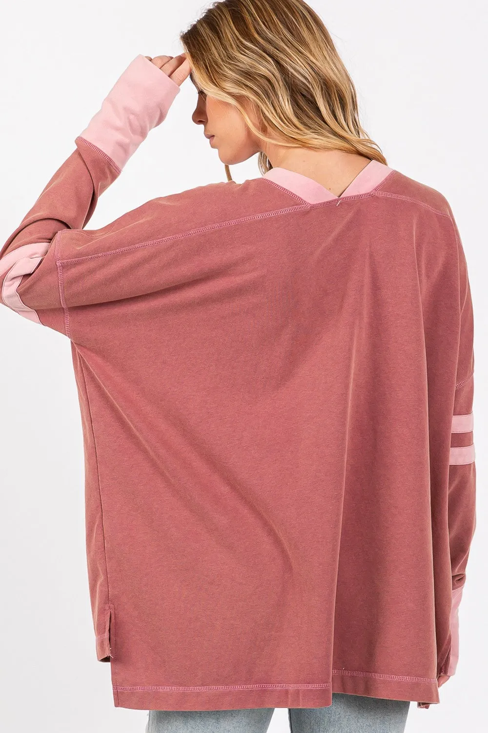 Hazel Blues® |  SAGE   FIG Mineral Wash Side Slit Contrast T-Shirt