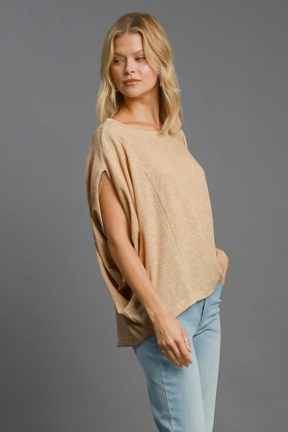Hazel Blues® |  Umgee Exposed Seam Round Neck Batwing Sleeve Knit Top