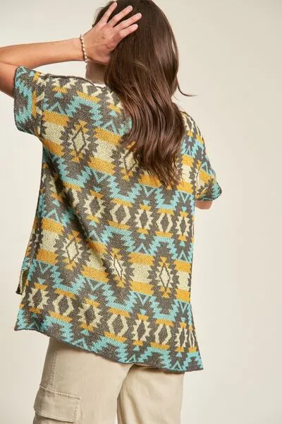 High-Low Geometric Round Neck Knit Top
