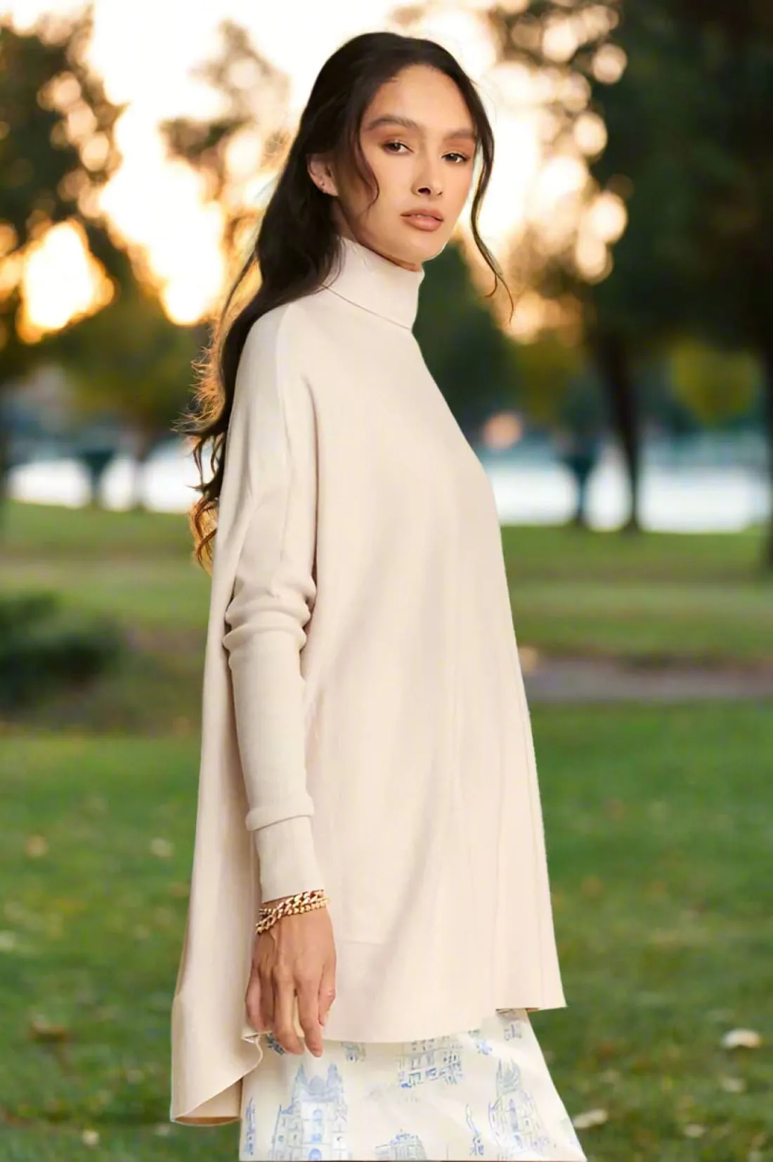 High-Low Turtleneck Tunic Top
