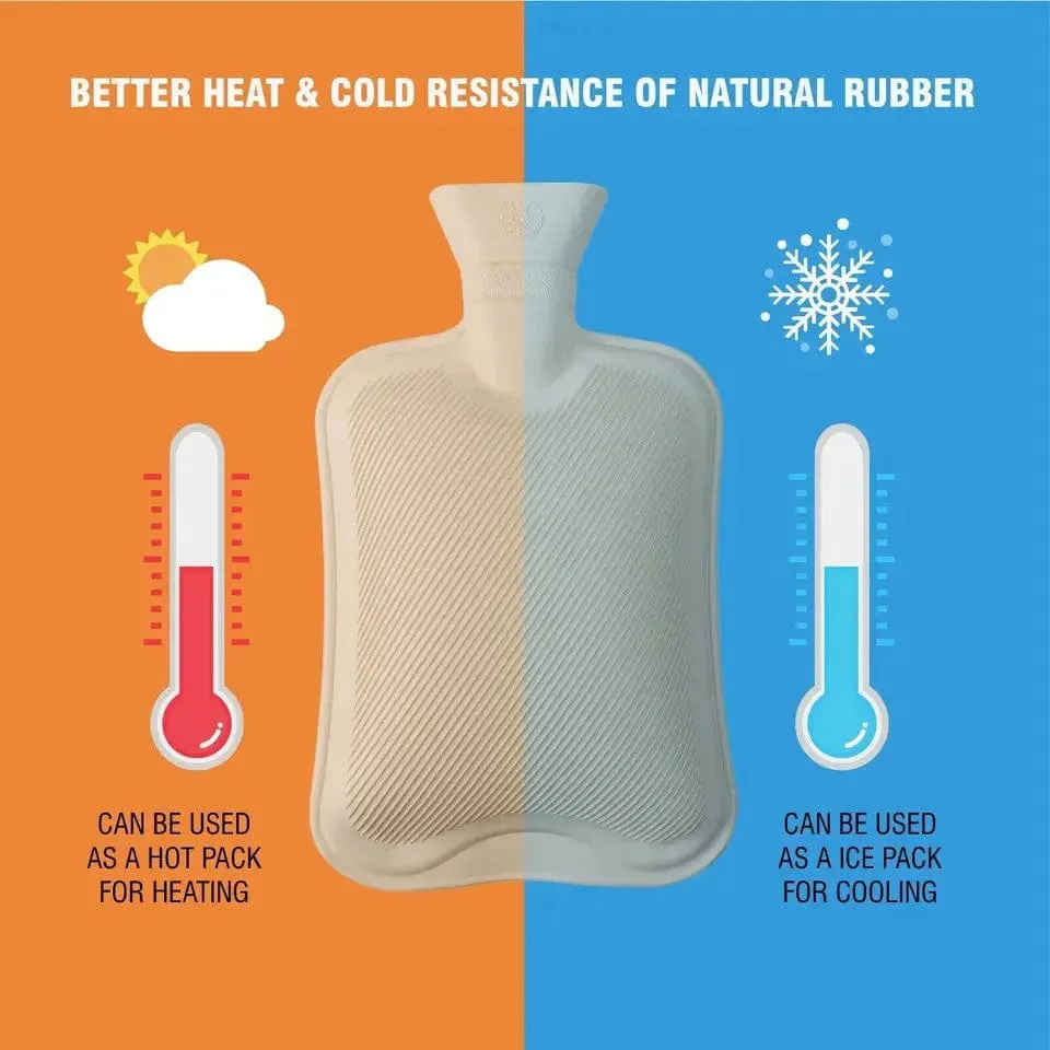 Hot Water Bottle & Slippers Gift Set Natural Rubber Grey Warm Knitted Cover
