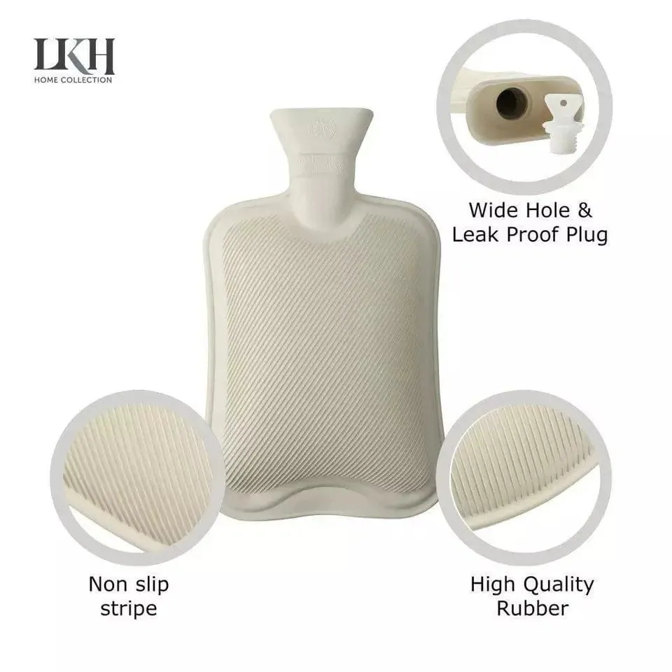 Hot Water Bottle & Slippers Gift Set Natural Rubber Grey Warm Knitted Cover