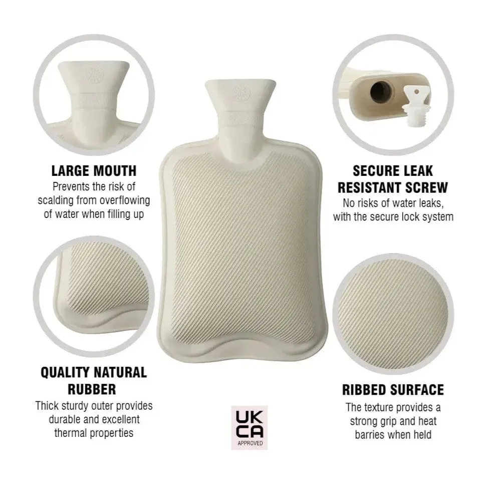 Hot Water Bottle & Slippers Gift Set Natural Rubber Grey Warm Knitted Cover