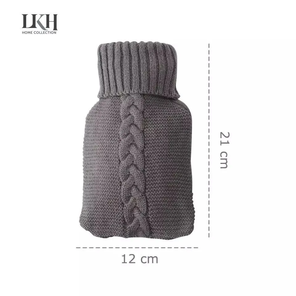 Hot Water Bottle & Slippers Gift Set Natural Rubber Grey Warm Knitted Cover