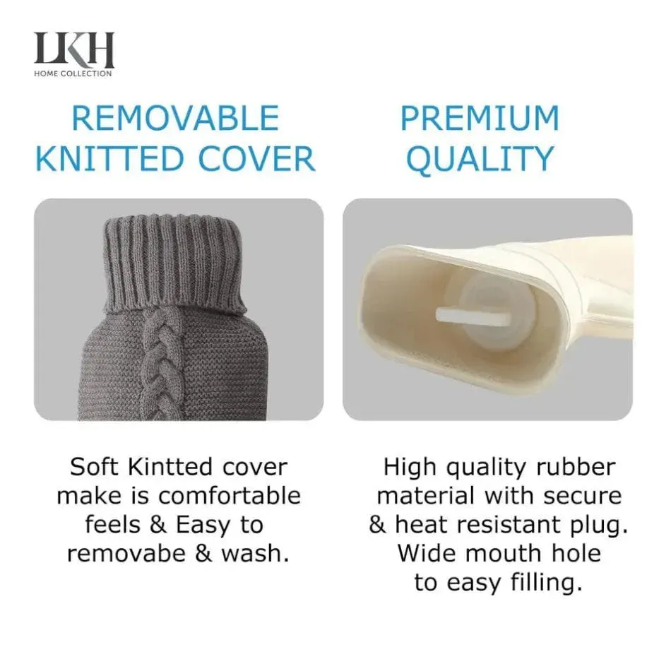 Hot Water Bottle & Slippers Gift Set Natural Rubber Grey Warm Knitted Cover