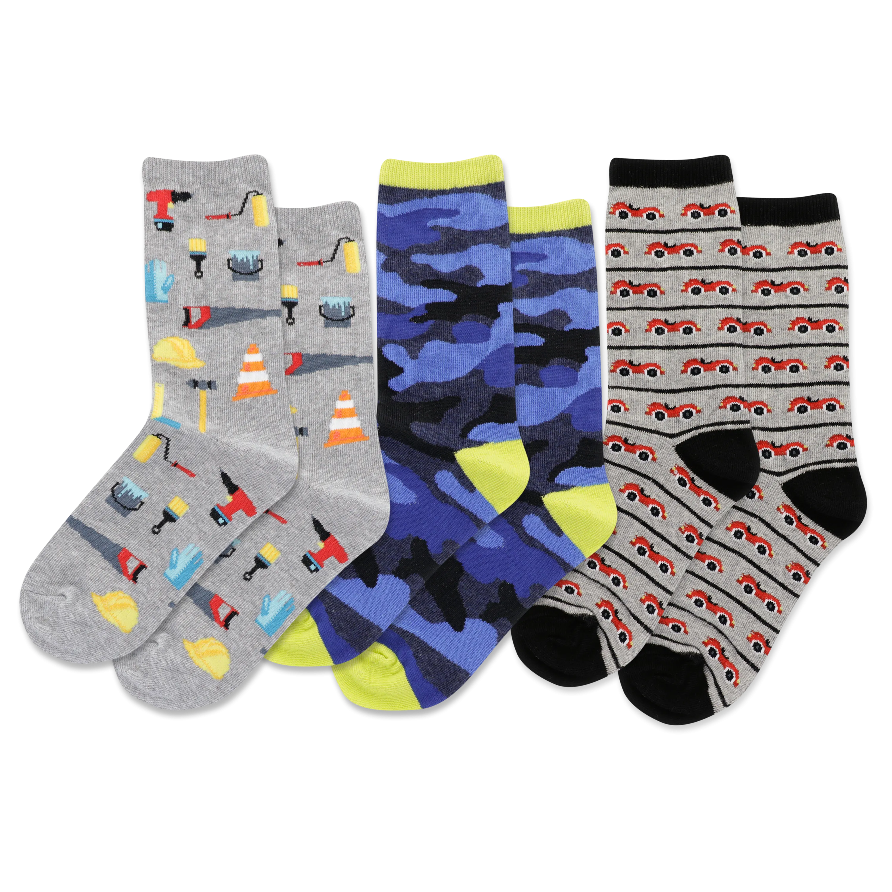 HOTSOX Kid's Tools 3 Pack Crew Socks