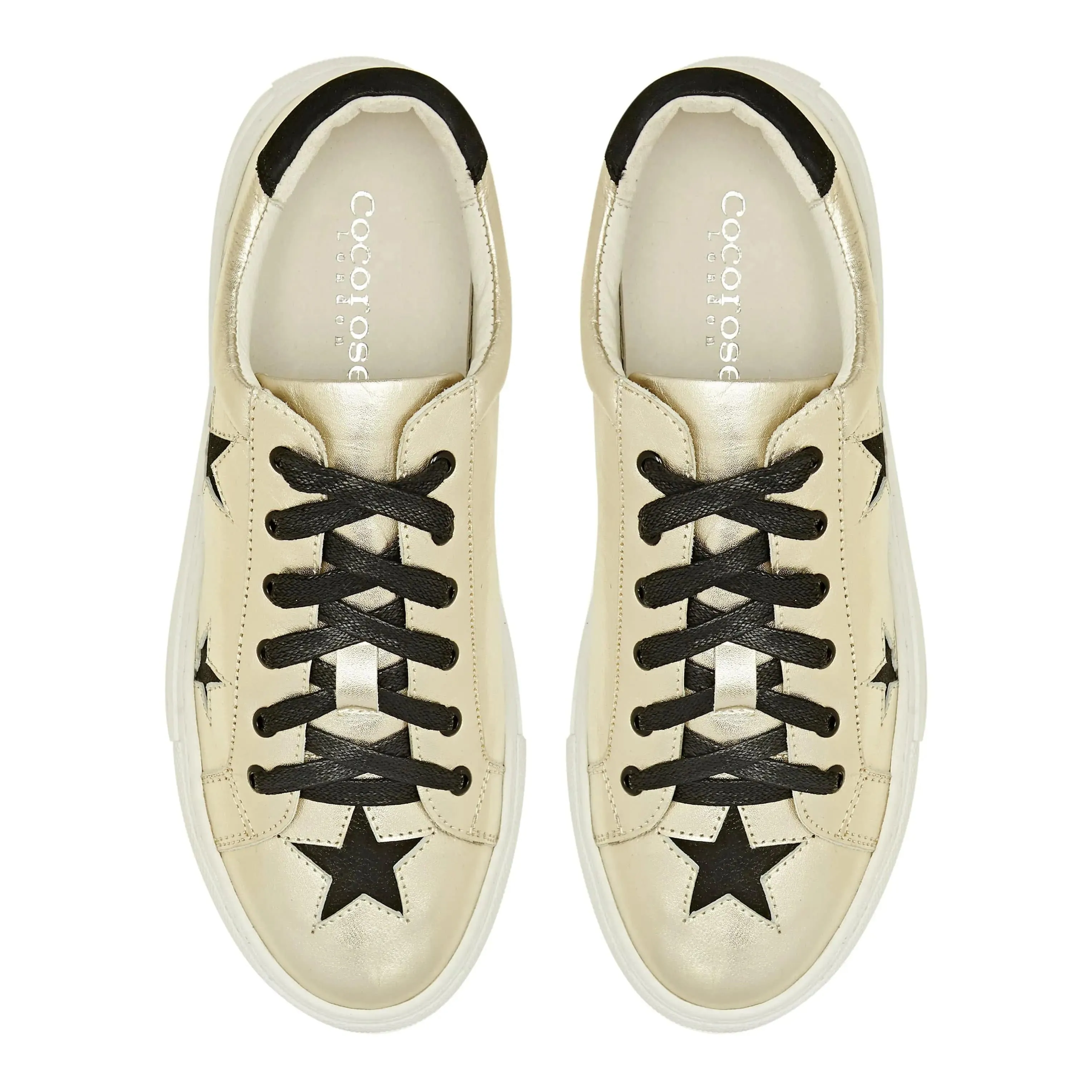 Hoxton - Gold with Black Stars Leather Trainers