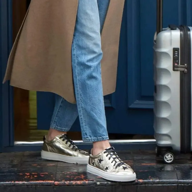Hoxton - Gold with Black Stars Leather Trainers