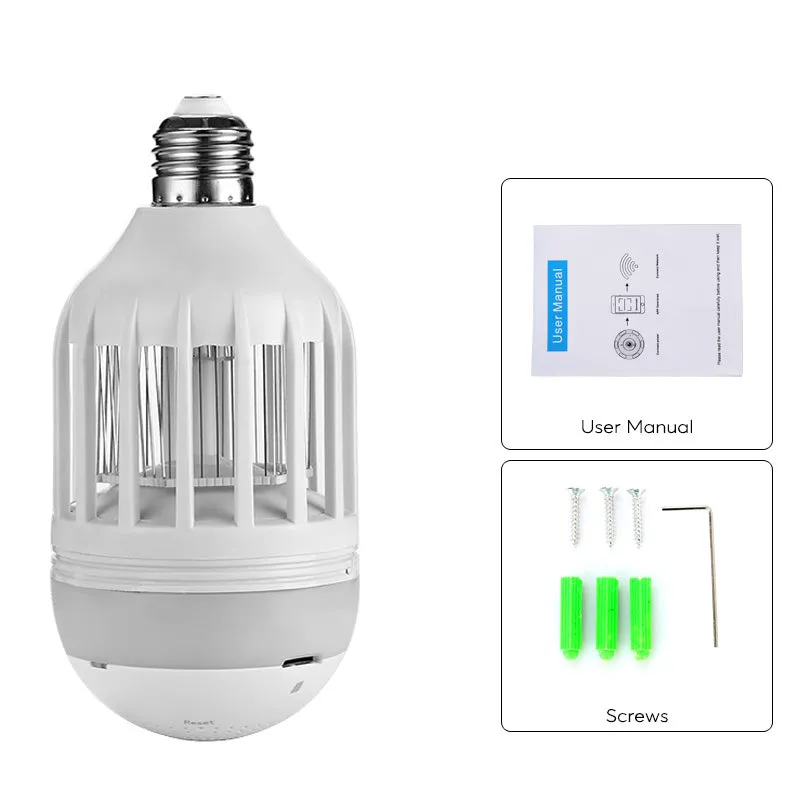 IP Camera - Light Bulb Design, Bug Zapper, Motion Detection, App Support, 128GB SD Card Recording, 960p, 120 Lumen LED