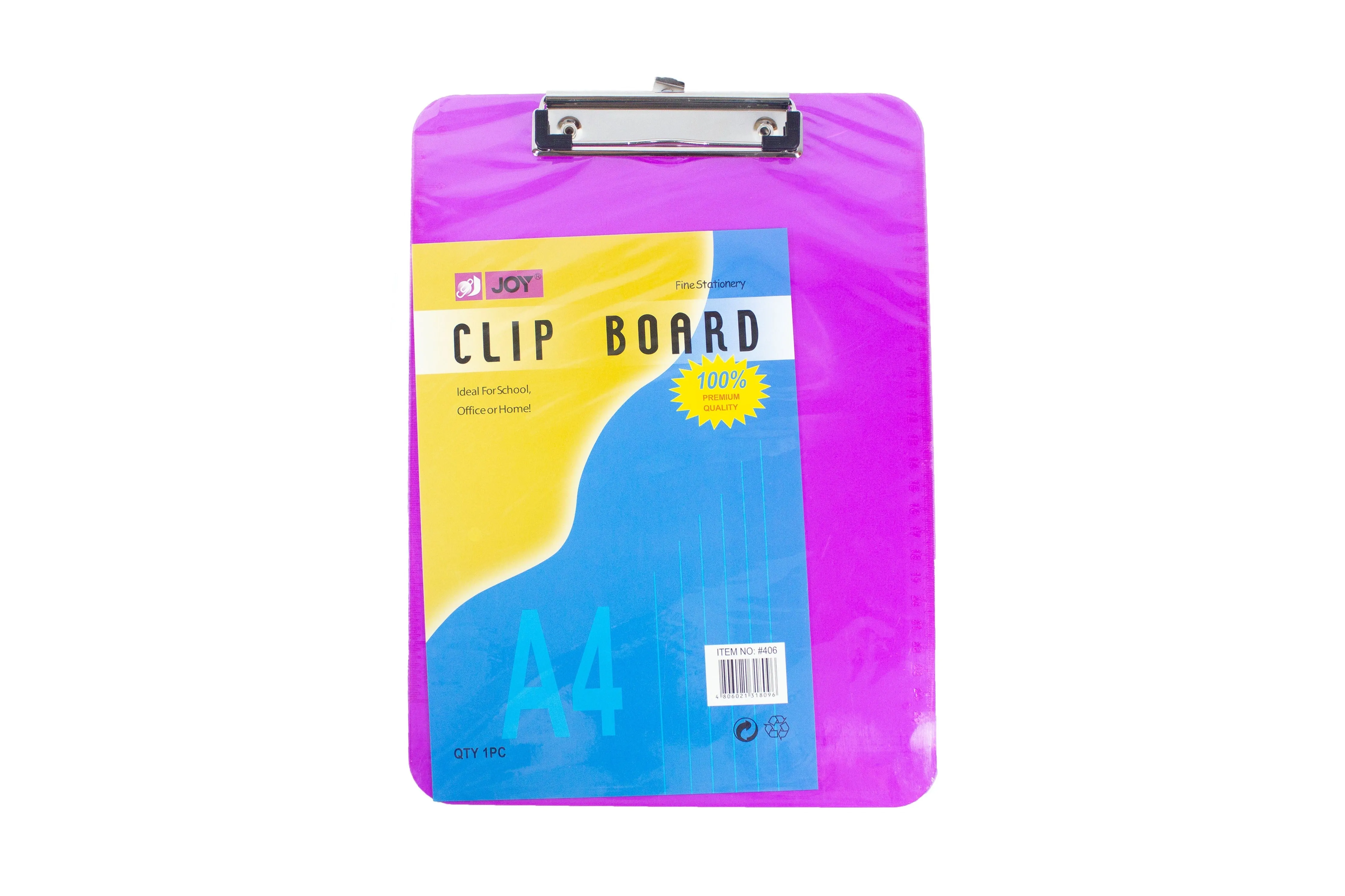 Joy Acrylic Clipboard 406 A4 | 12pcs (Asstd. Color)