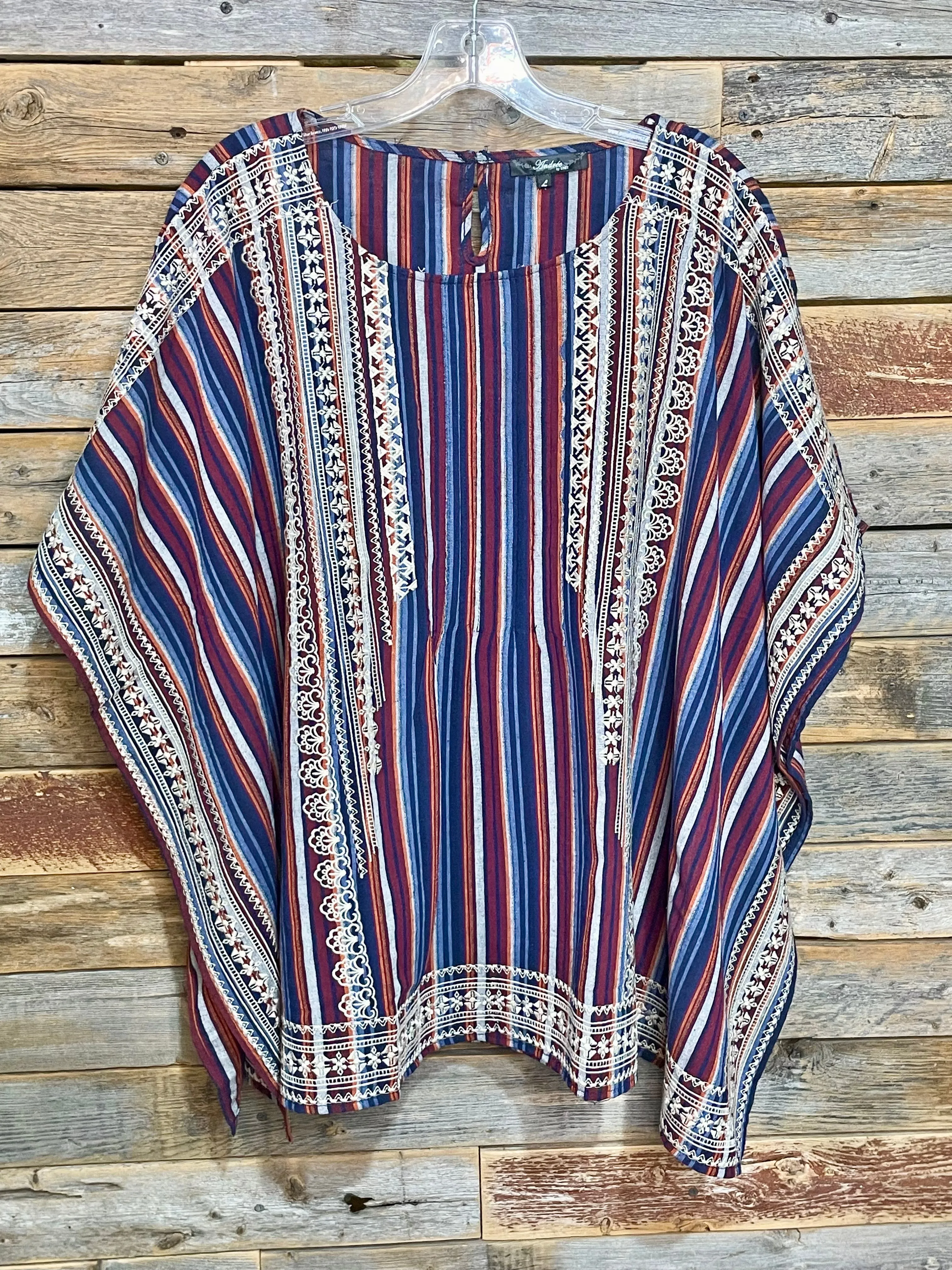 Lady Luck Embroidered Striped Poncho