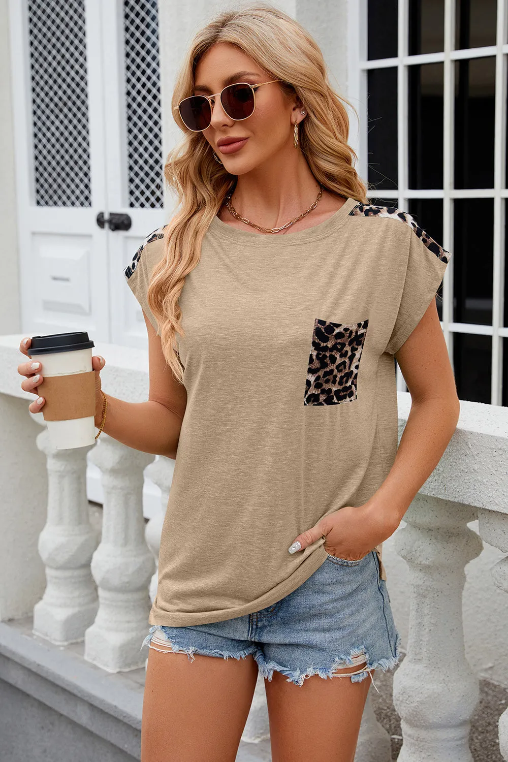 Lindsey Leopard Round Neck Cap Sleeve T-Shirt