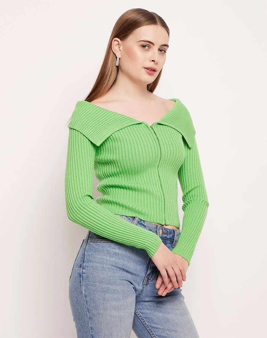 Madame Flap Collar Green Knit Top