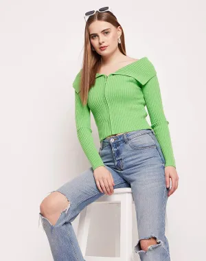 Madame Flap Collar Green Knit Top