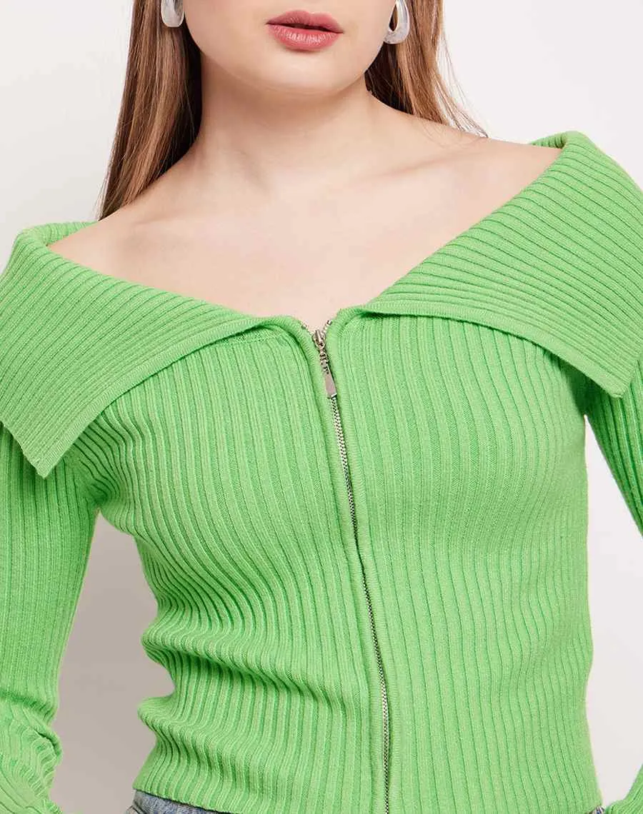 Madame Flap Collar Green Knit Top