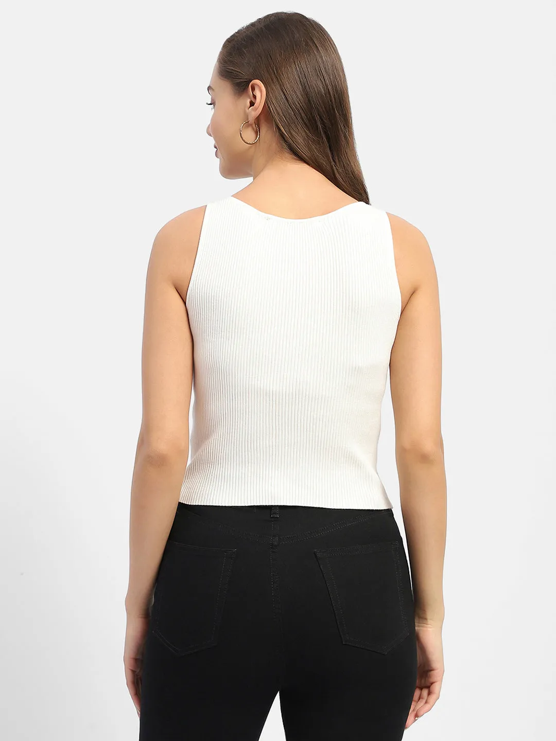 Madame Hoop Strap Off White Ribbed Tank Top