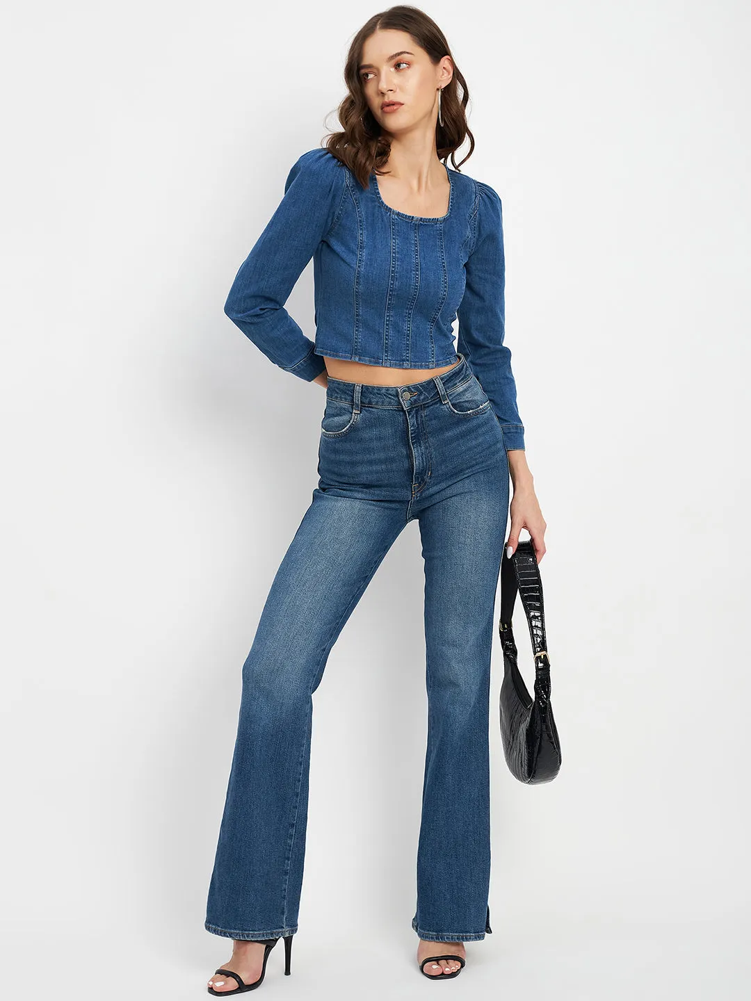 Madame Leg Of Mutton Sleeve Indigo Blue Corset Inspired Top
