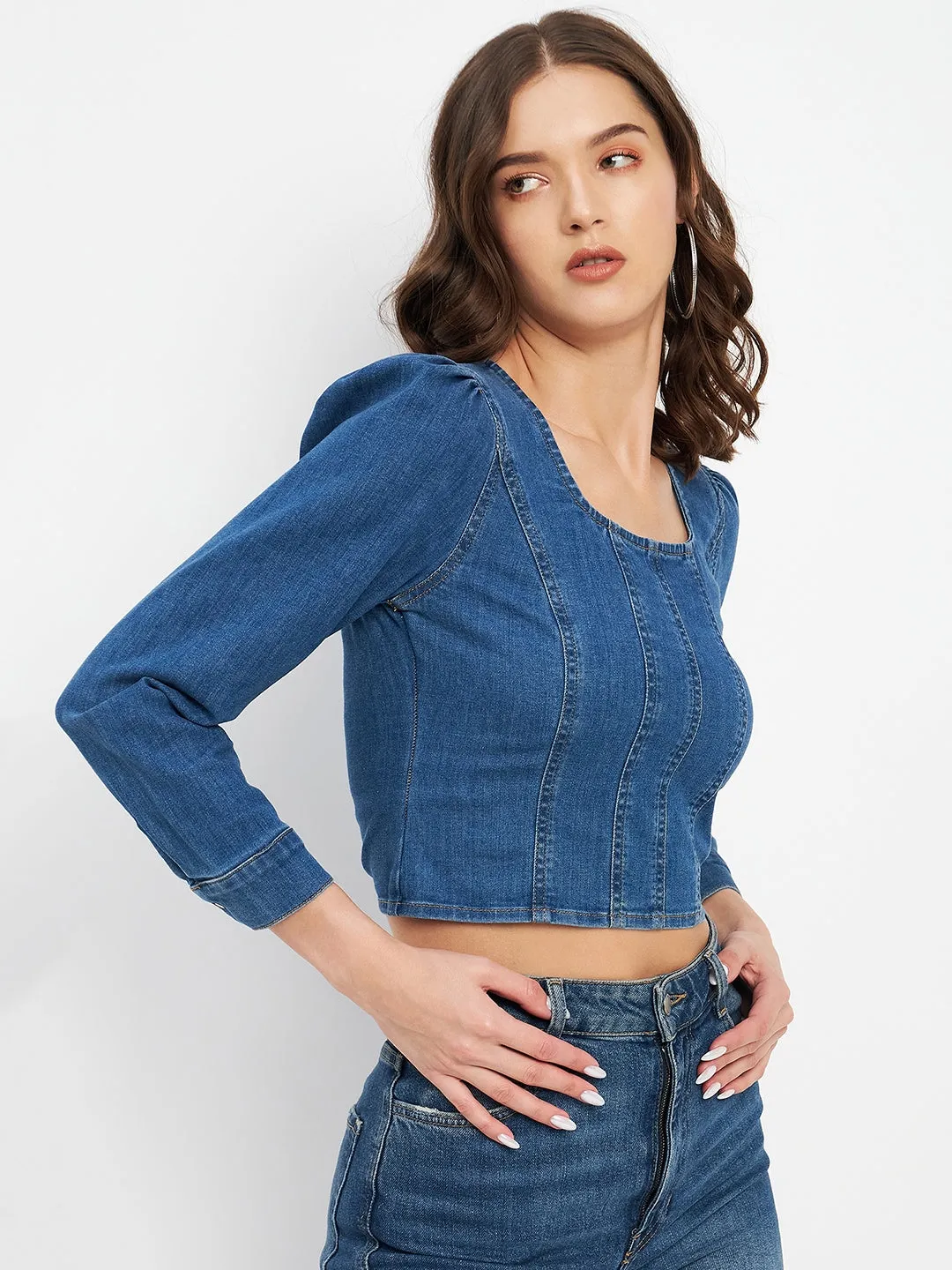 Madame Leg Of Mutton Sleeve Indigo Blue Corset Inspired Top