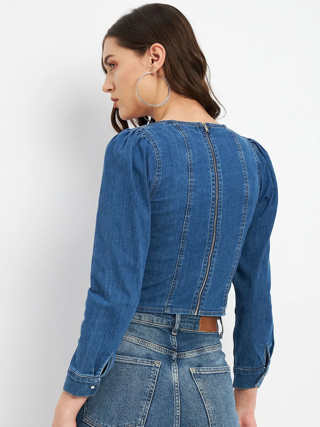 Madame Leg Of Mutton Sleeve Indigo Blue Corset Inspired Top