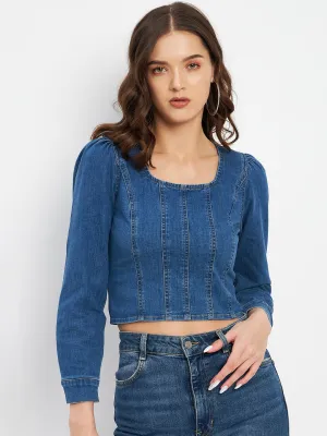 Madame Leg Of Mutton Sleeve Indigo Blue Corset Inspired Top