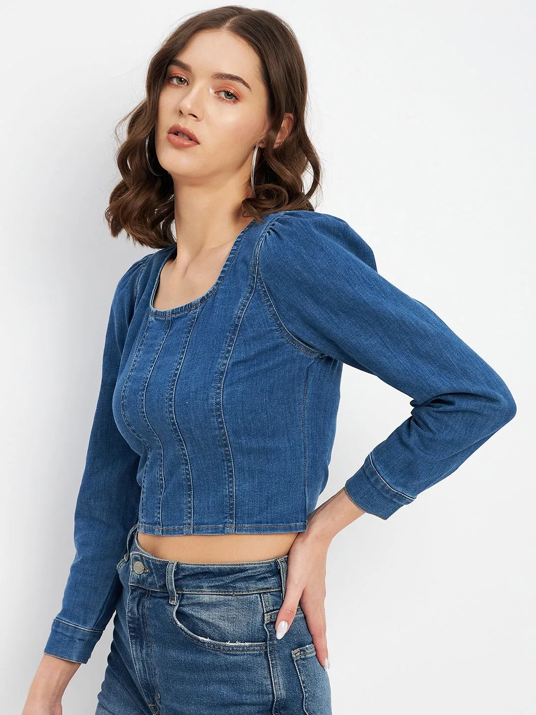 Madame Leg Of Mutton Sleeve Indigo Blue Corset Inspired Top