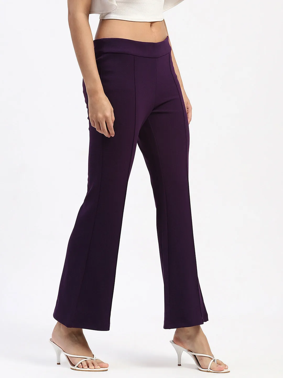 Madame Single Pleated Purple Flared Trousers