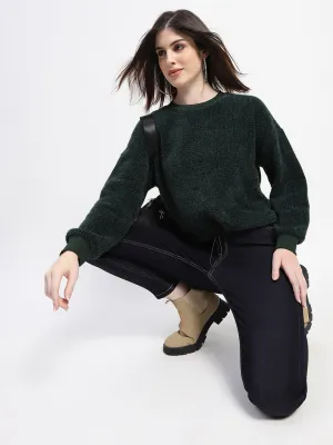 Madame Textured Drawstring Waist Bottle Green Top