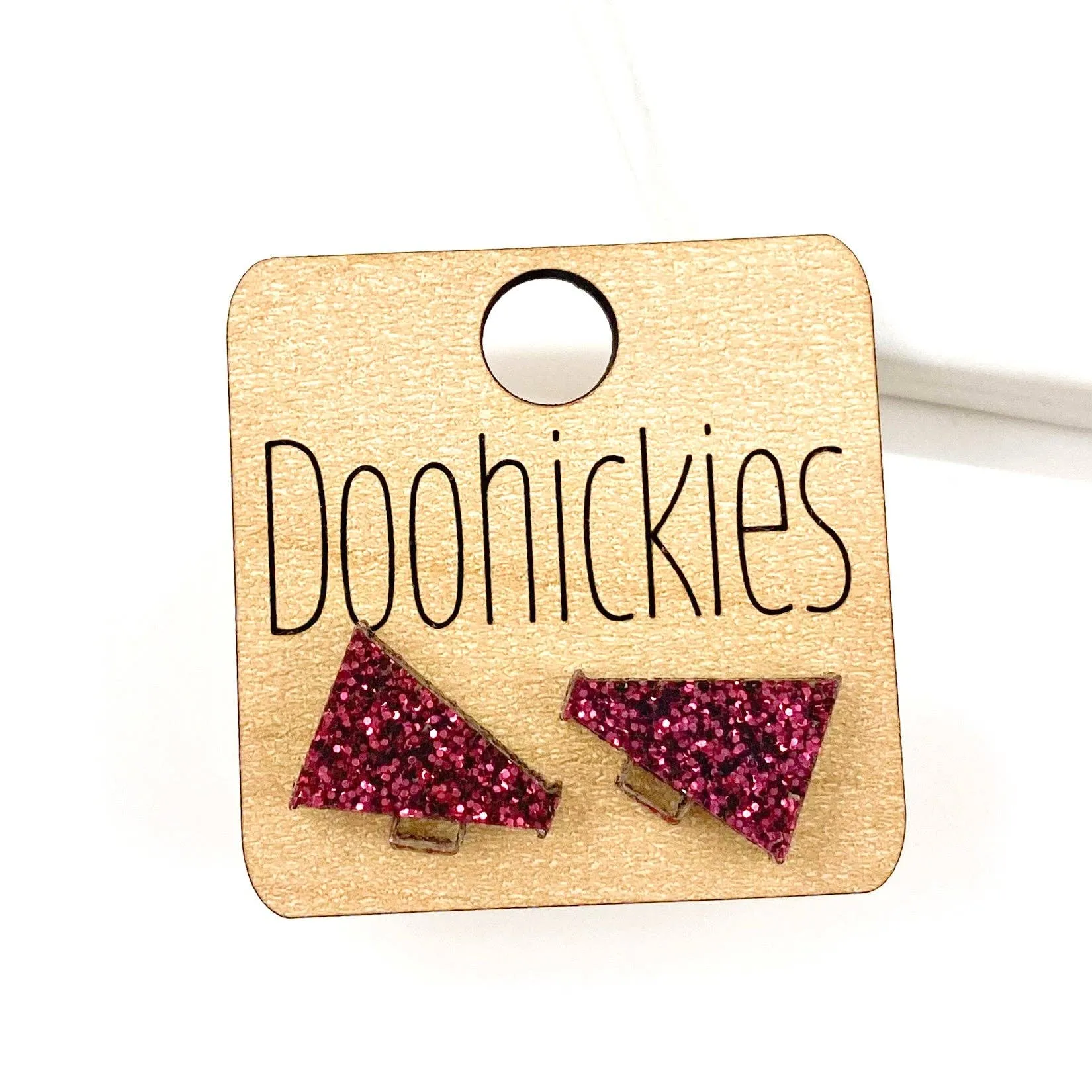 Megaphone Stud Earrings - Custom Purple Glitter Doohickie