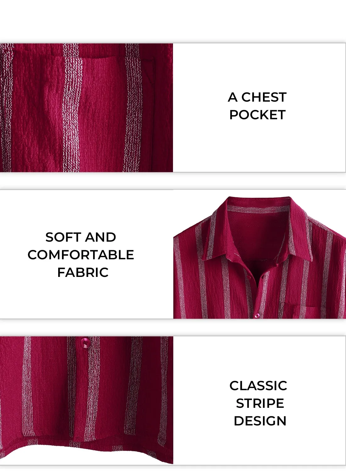 Men's Summer Striped Pocket Button Up Short Sleeve Shirt