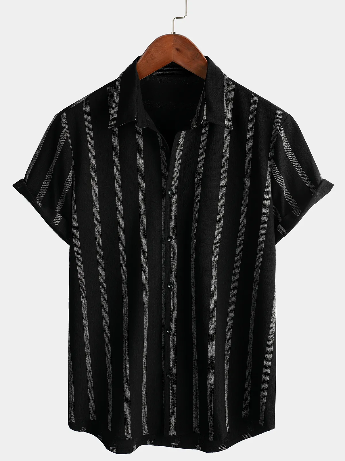 Men's Summer Striped Pocket Button Up Short Sleeve Shirt