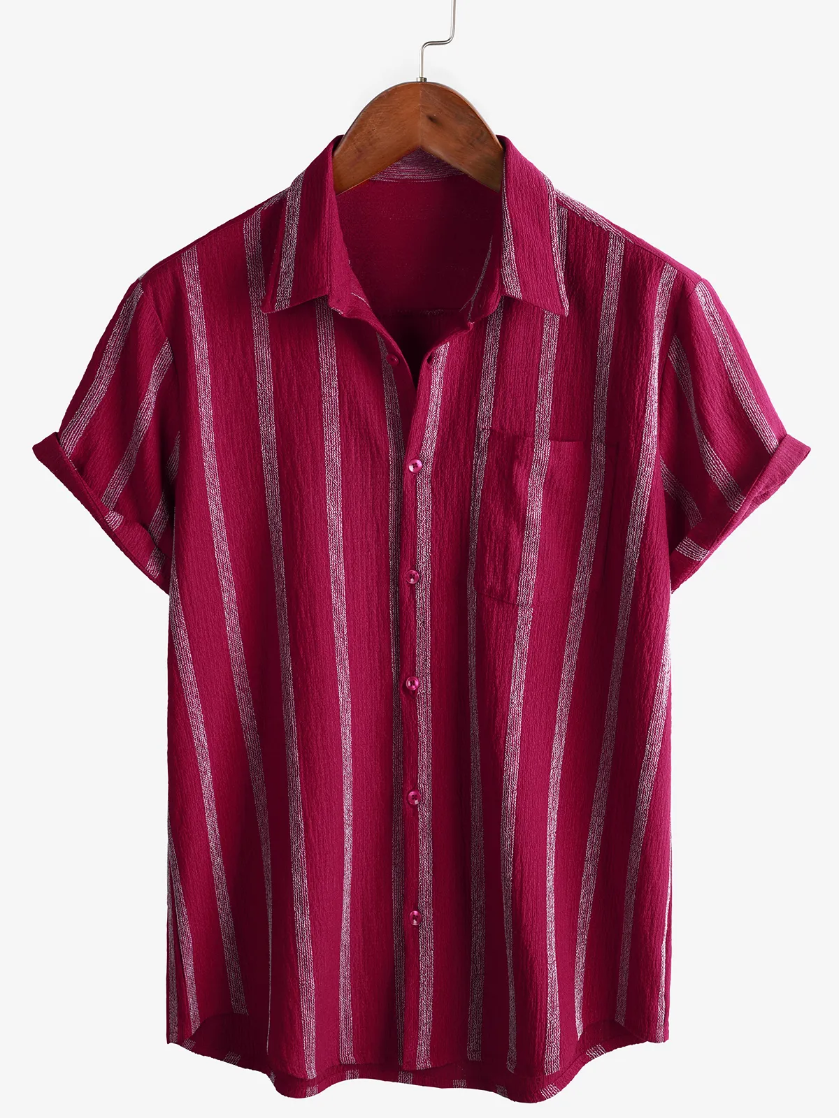 Men's Summer Striped Pocket Button Up Short Sleeve Shirt