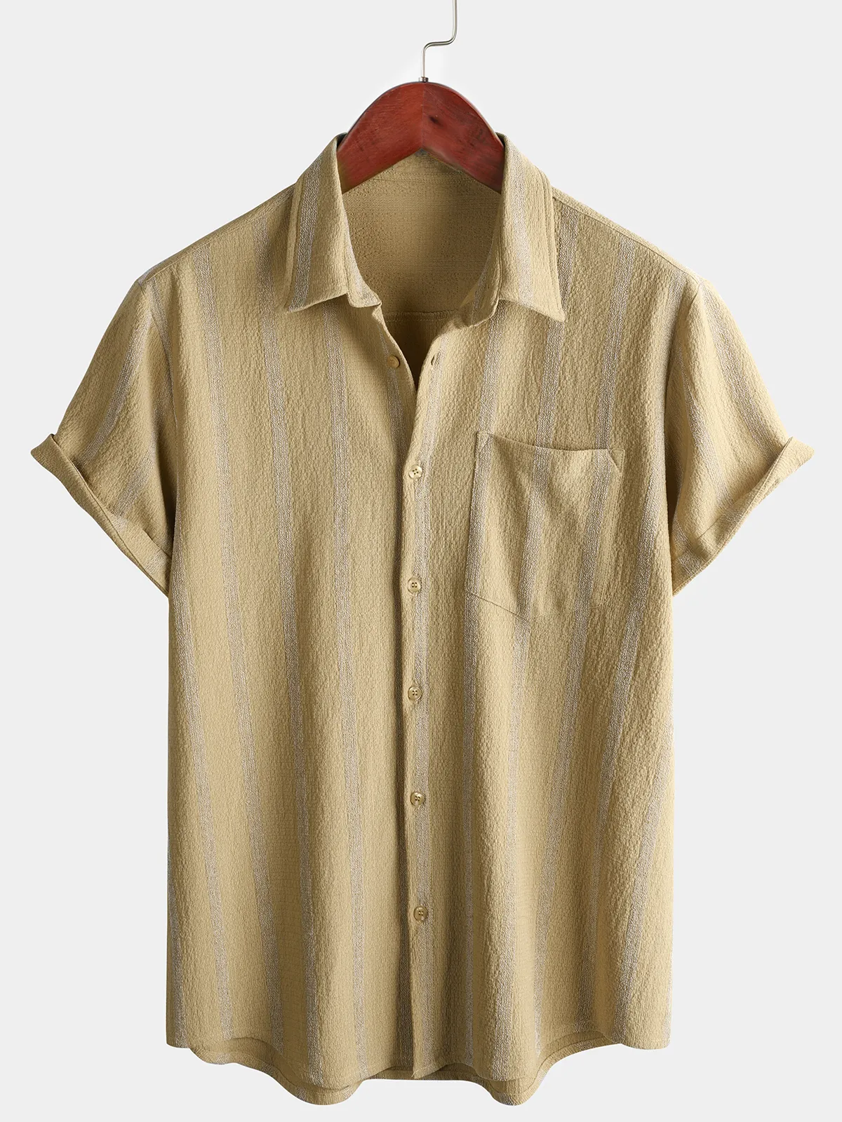 Men's Summer Striped Pocket Button Up Short Sleeve Shirt
