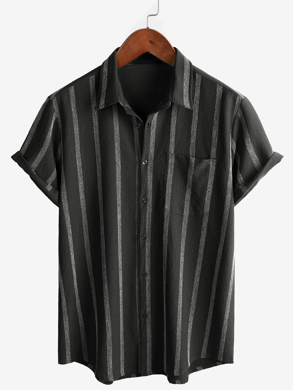 Men's Summer Striped Pocket Button Up Short Sleeve Shirt