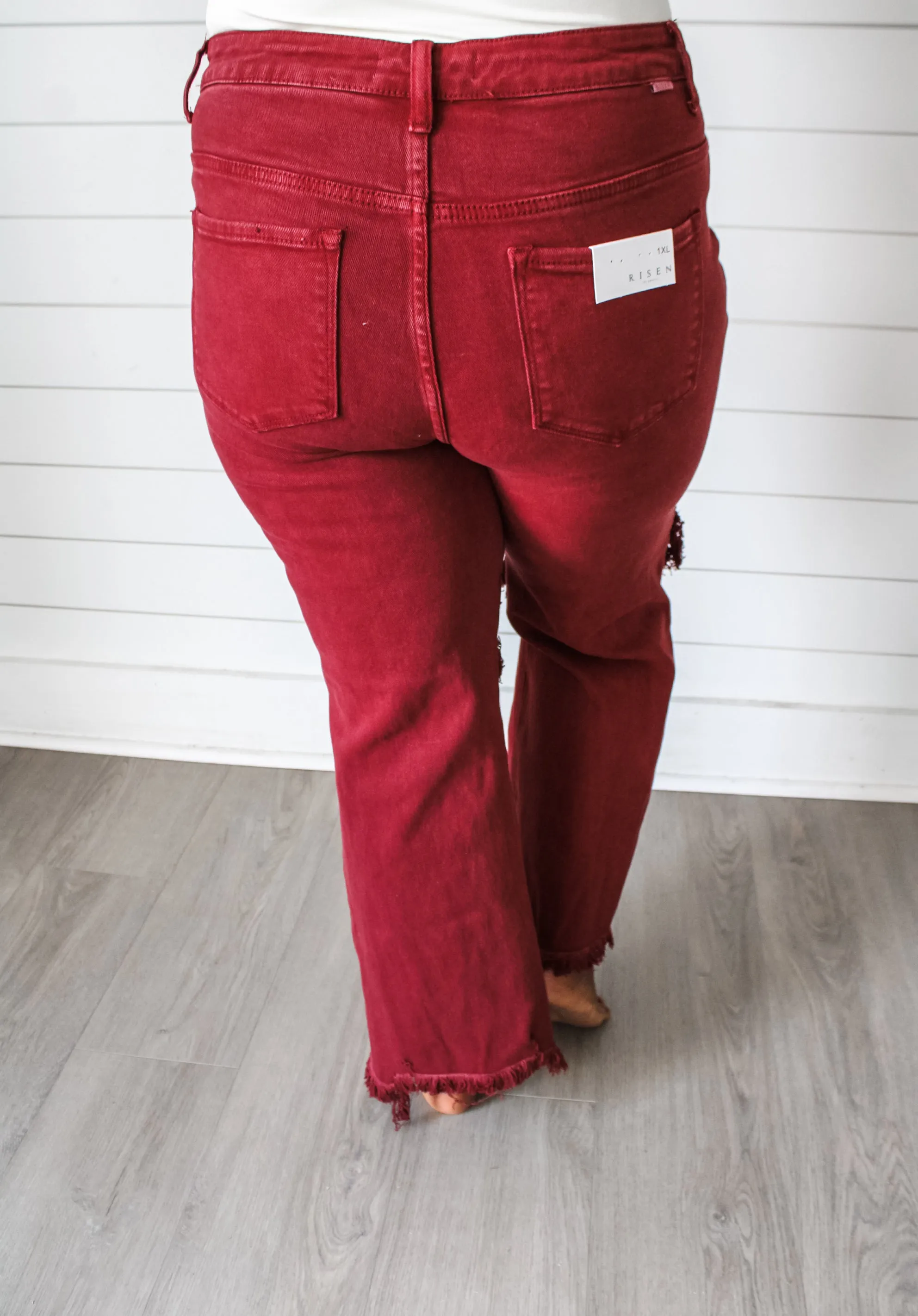 Minnie Distressed Ankle Flare • Wine - PLUS - FINAL SALE