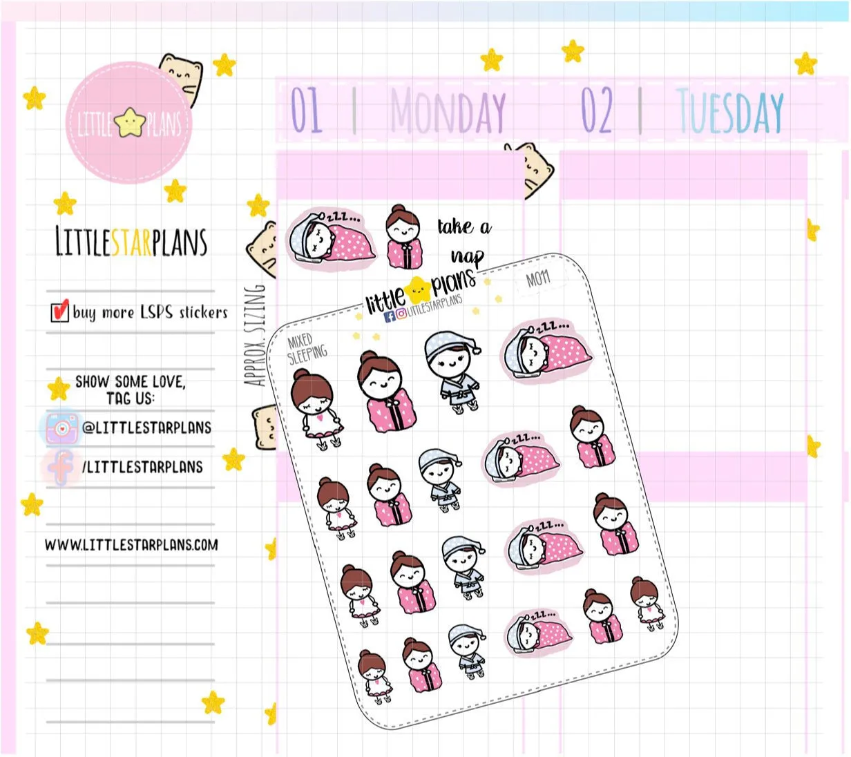 Mixed Sleeping, Napping Planner Stickers | Mini