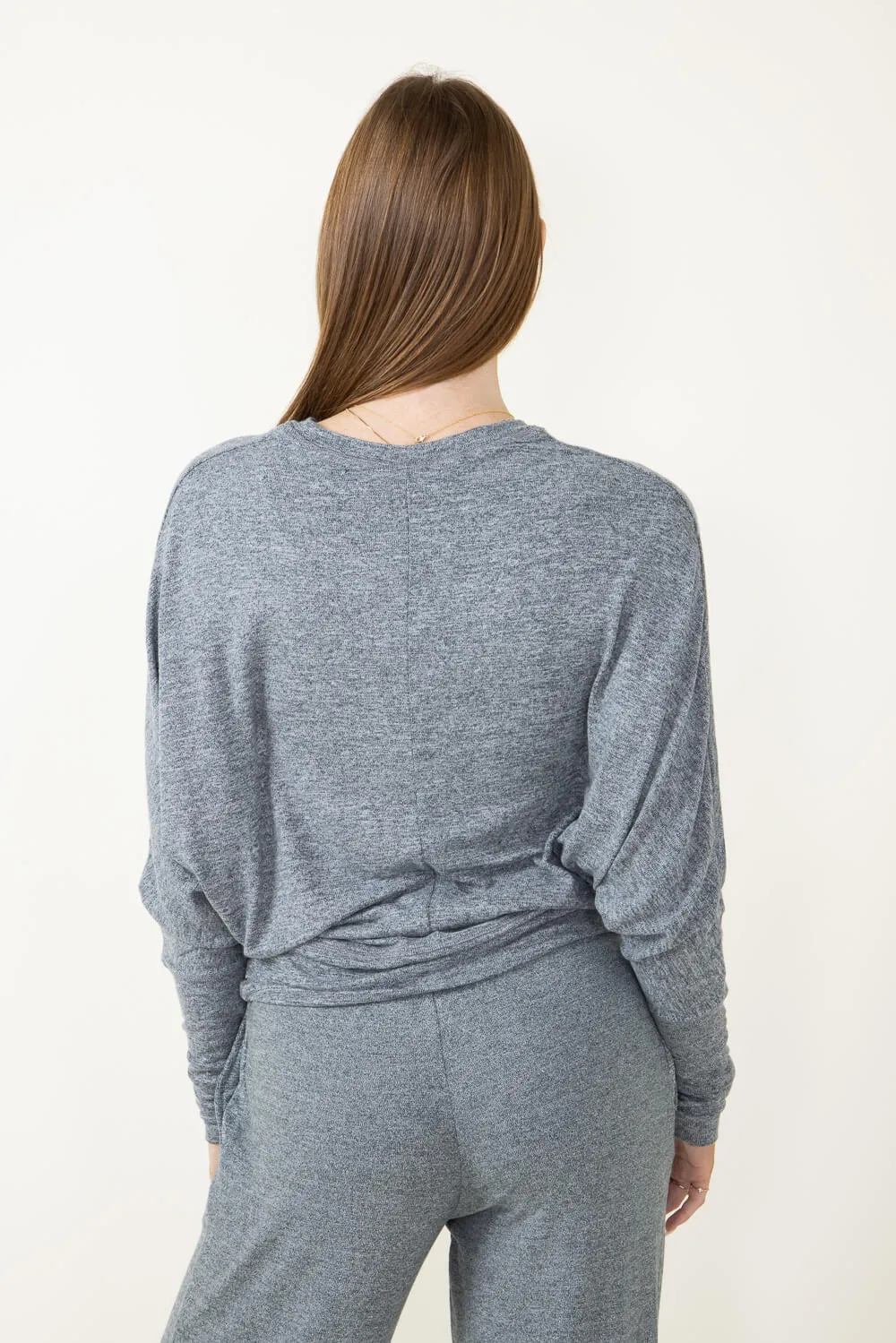 Mono B Hatchi Dolman Sleeve Crewneck Top for Women in Grey | KT11527-GREY