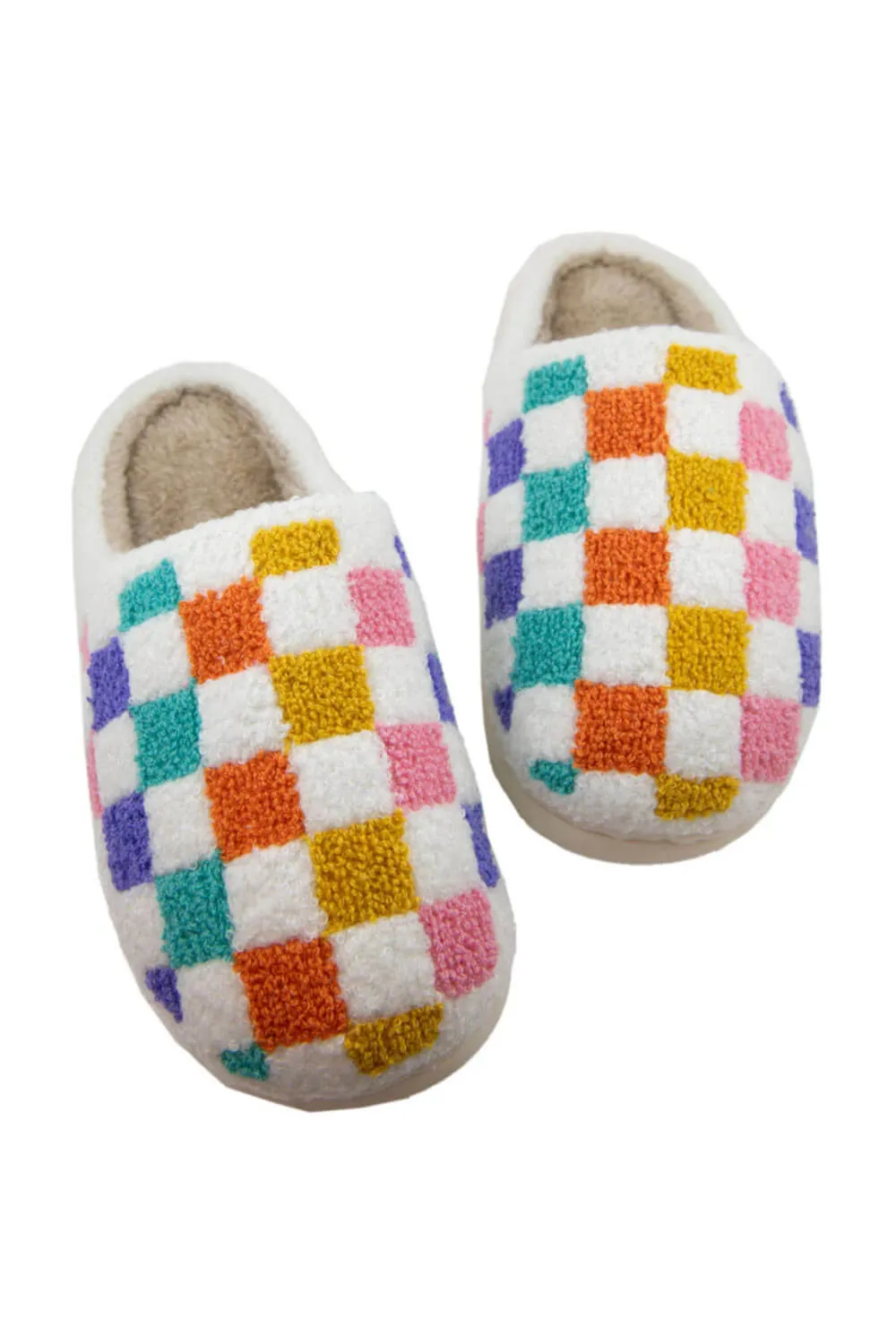 Multi Color Checkered Slippers for Women in White | KDC-SLPR-147 WHT