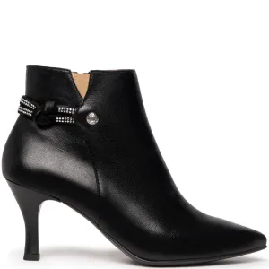 NeroGiardini Black Leather Pointed Toe Small Heel Boots
