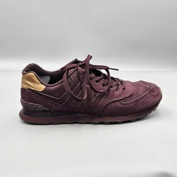 New Balance Men's Size 10 US 574 Molten Metal Maroon Metallic Gold Sneakers