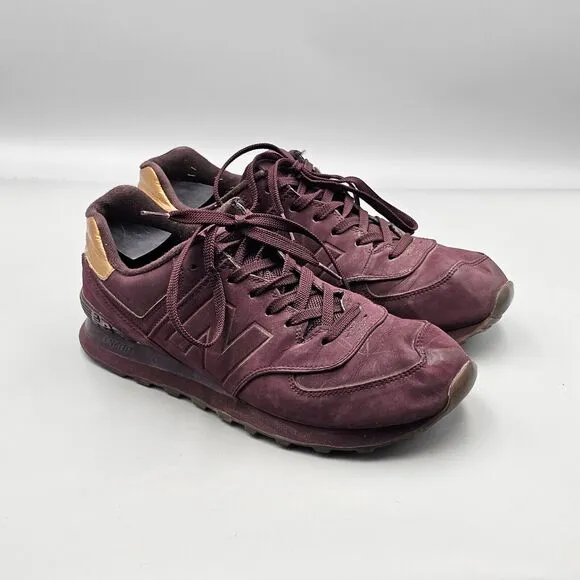 New Balance Men's Size 10 US 574 Molten Metal Maroon Metallic Gold Sneakers