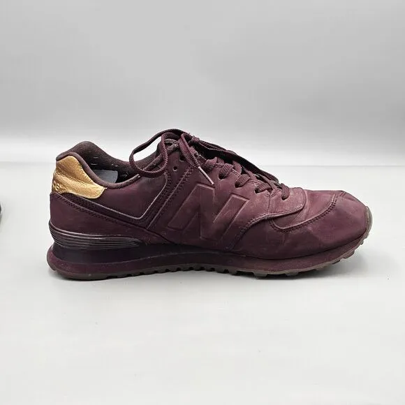 New Balance Men's Size 10 US 574 Molten Metal Maroon Metallic Gold Sneakers