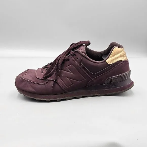 New Balance Men's Size 10 US 574 Molten Metal Maroon Metallic Gold Sneakers